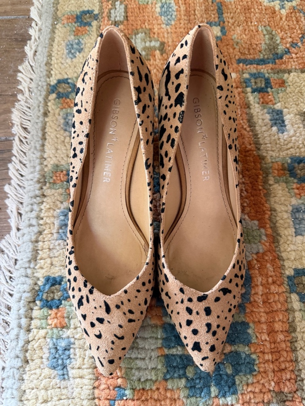 Gibson Latimer Leopard Print Tan and Black Pointed Pumps